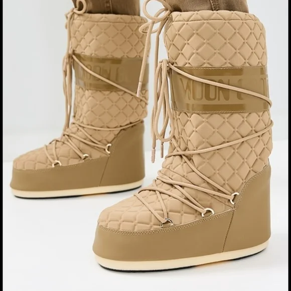 Moon Boot Tall Icon Quilt Boot Caramel Moon Boot Quilted Snow Boot - Picture 4 of 17